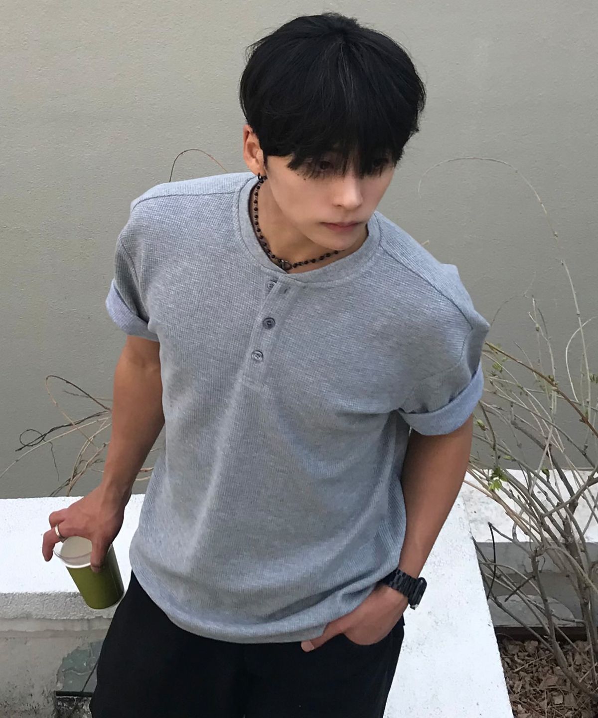 마인드브릿지(MINDBRIDGE) 와플 헨리넥 데일리 반팔 티셔츠 - 3color