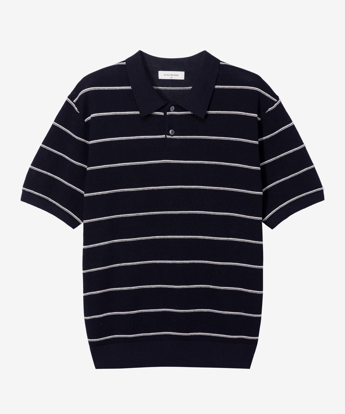 마인드브릿지(MINDBRIDGE) [COUTURE]워셔블 모던 스트라이프 카라 반팔 니트 - 2color