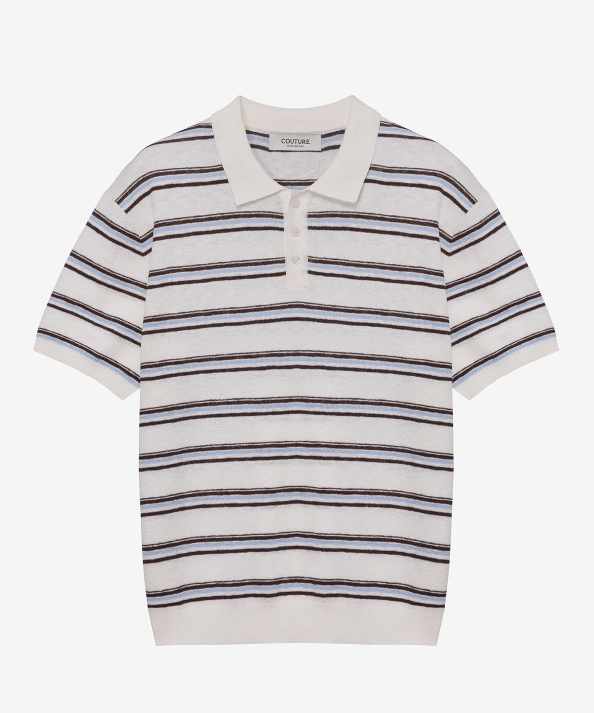 마인드브릿지(MINDBRIDGE) [COUTURE]워셔블 멀티 스트라이프 카라 반팔 니트 - 2color