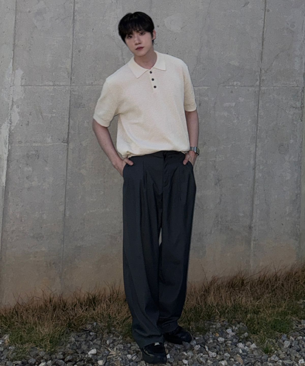 마인드브릿지(MINDBRIDGE) [COUTURE]워셔블 크로셰 카라 세미 오버핏 반팔 니트 - 2color