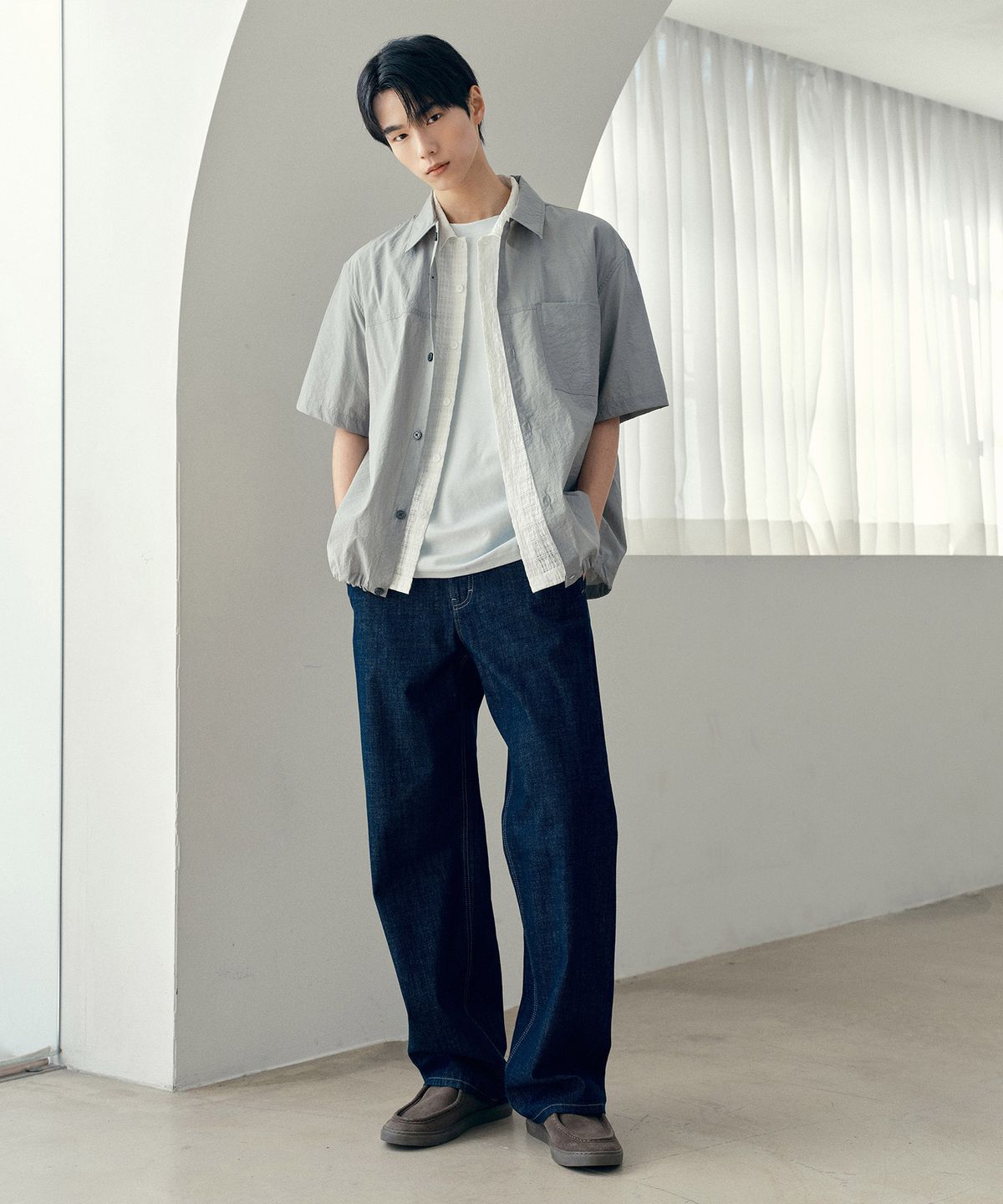 마인드브릿지(MINDBRIDGE) [COUTURE]나일론 오버핏 포켓 반팔 셔츠 - 2color
