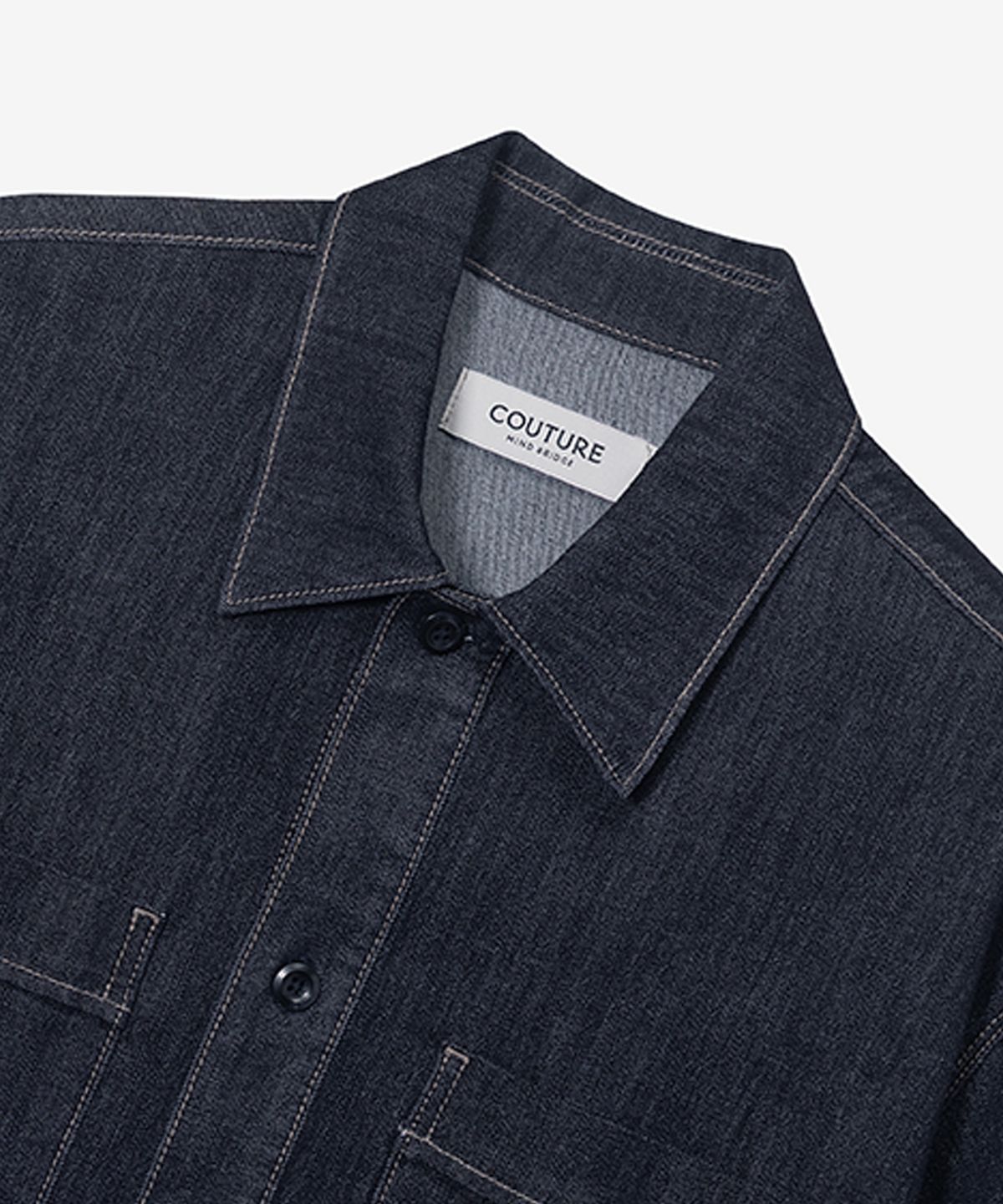 마인드브릿지(MINDBRIDGE) [COUTURE]7oz논페이드 인디고 데님 오버핏 반팔 셔츠