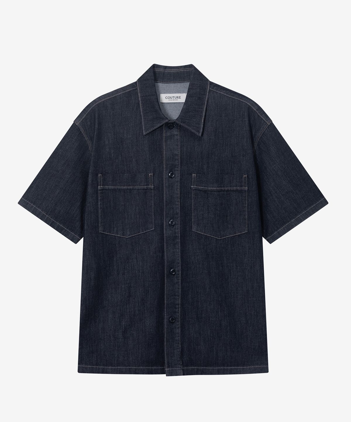 마인드브릿지(MINDBRIDGE) [SET][COUTURE]7oz논페이드 인디고 데님 오버핏 반팔 셔츠 셋업