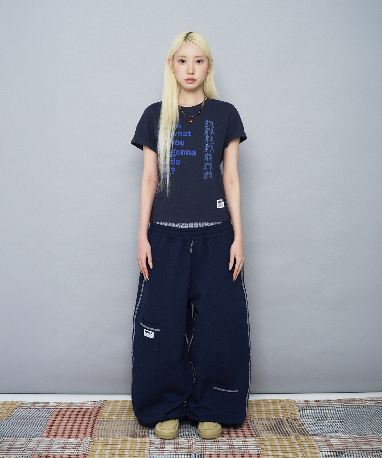 MUSINSA公式 | SEW-B スティッチカーブドロングパンツ[ネイビー]