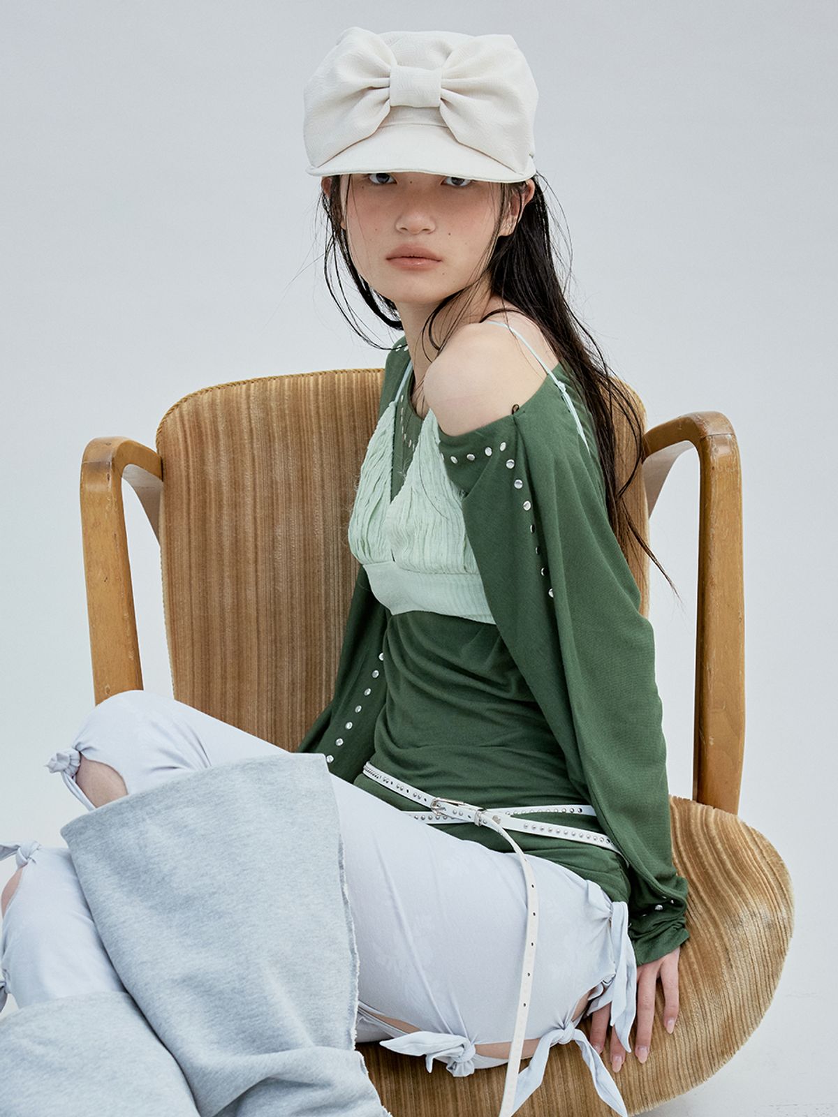 어썸니즈(AWESOME NEEDS) 벨보이 캡_리본_도트 크림