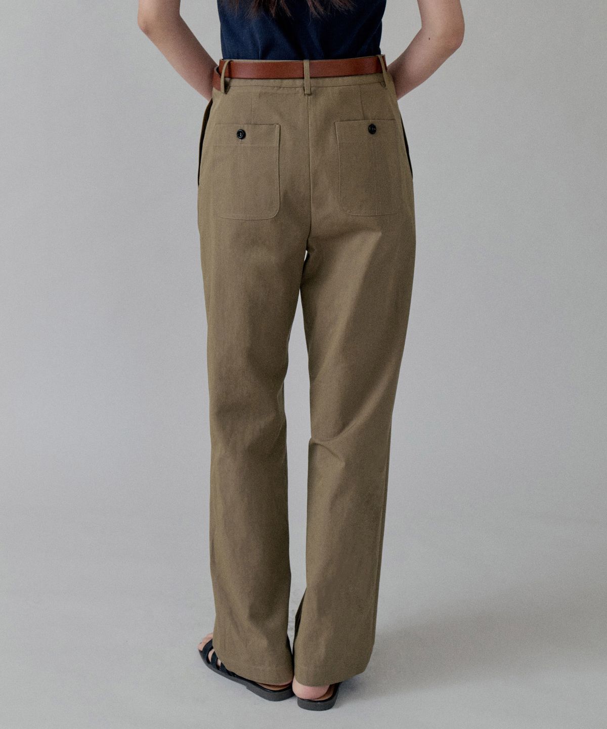 스텝어라운드(STEP AROUND) Cotton Straight Pocket Pants_KHAKI