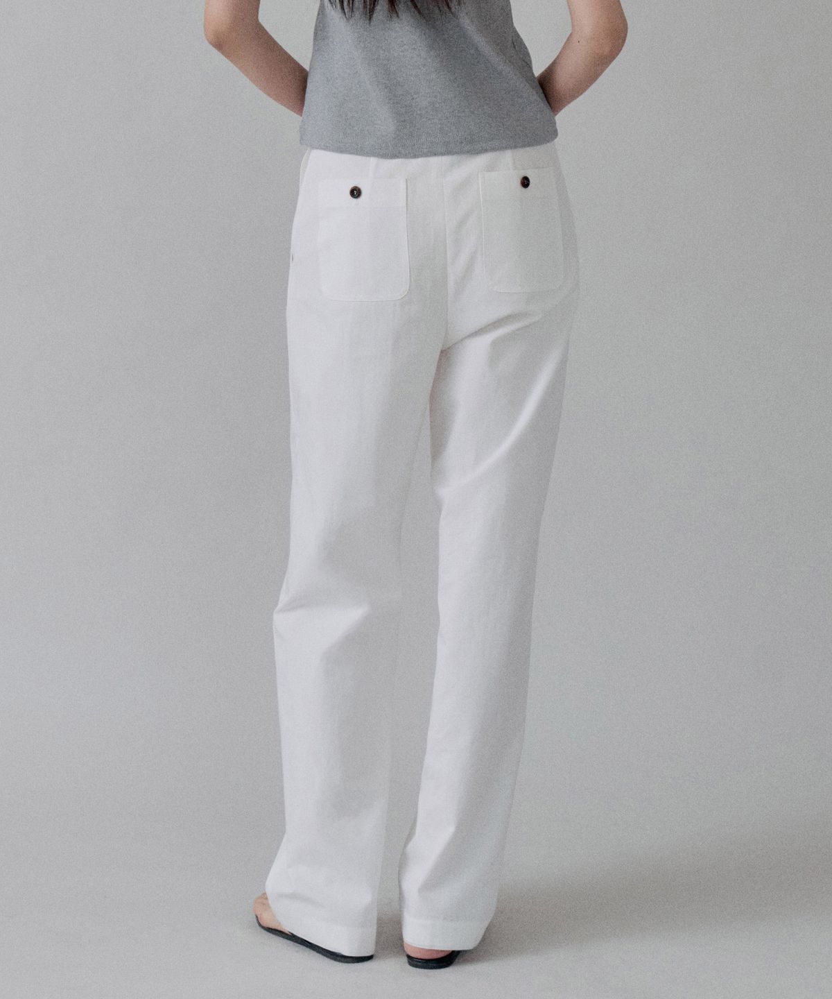 스텝어라운드(STEP AROUND) Cotton Straight Pocket Pants_WHITE