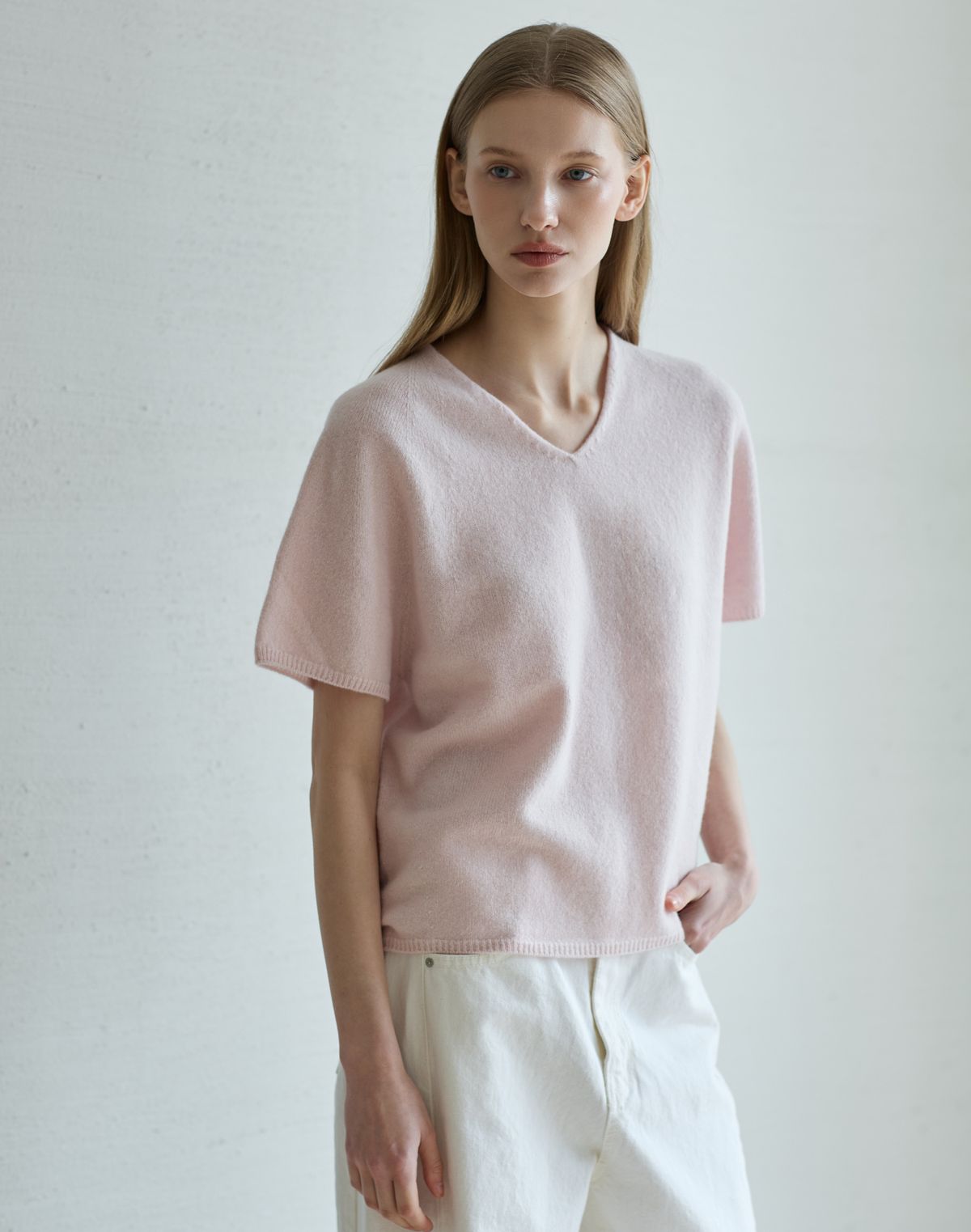 누토프(NUTOFFE) Wholegarment Wool Short Sleeve Knit_Pink