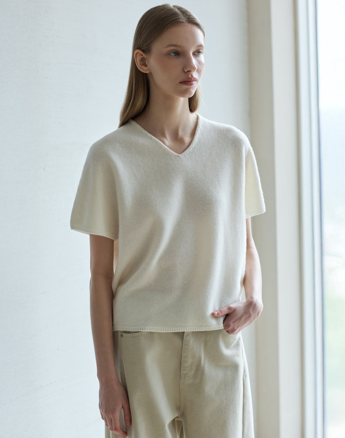 누토프(NUTOFFE) Wholegarment Wool Short Sleeve Knit_Ivory