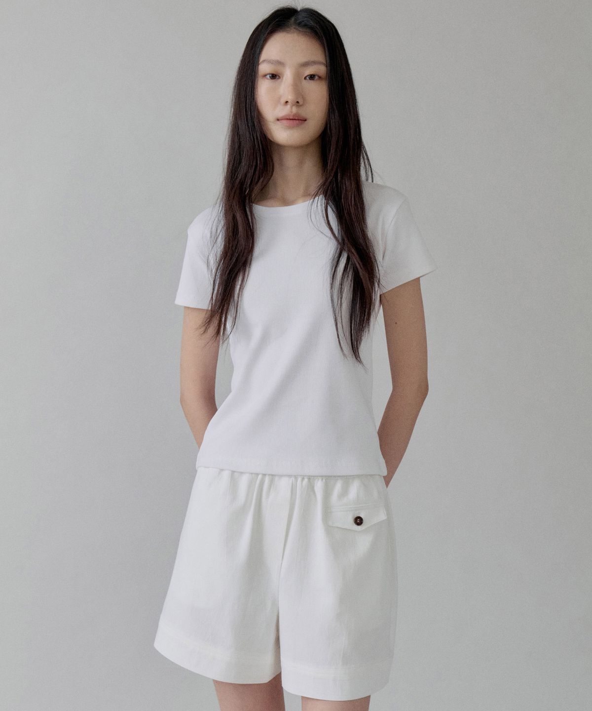 스텝어라운드(STEP AROUND) Soft Cotton Pocket Banding Shorts_WHITE