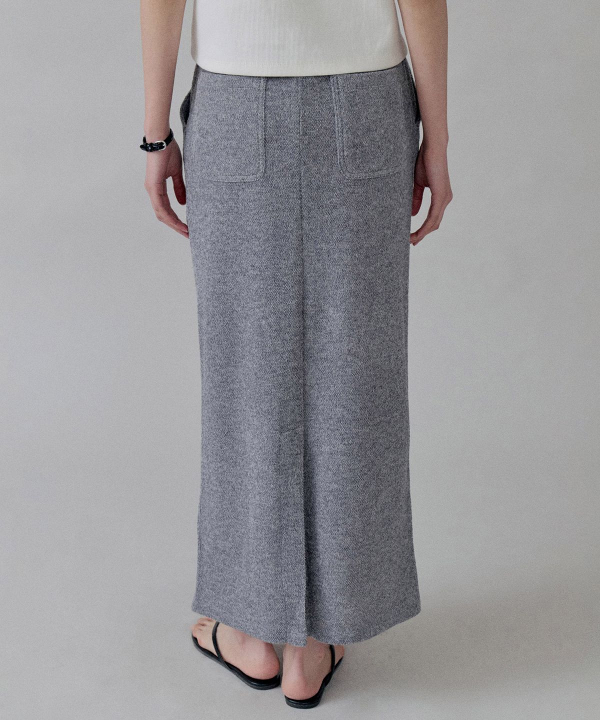 스텝어라운드(STEP AROUND) Pile Jersey Maxi Straight Skirt_MELANGE