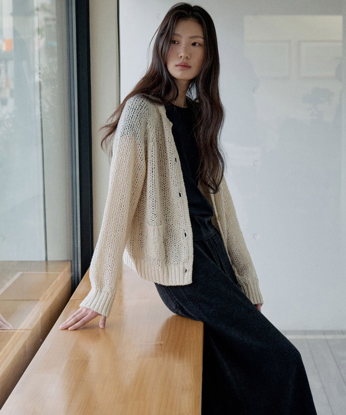 스텝어라운드(STEP AROUND) Net Cotton Cardigan_IVORY