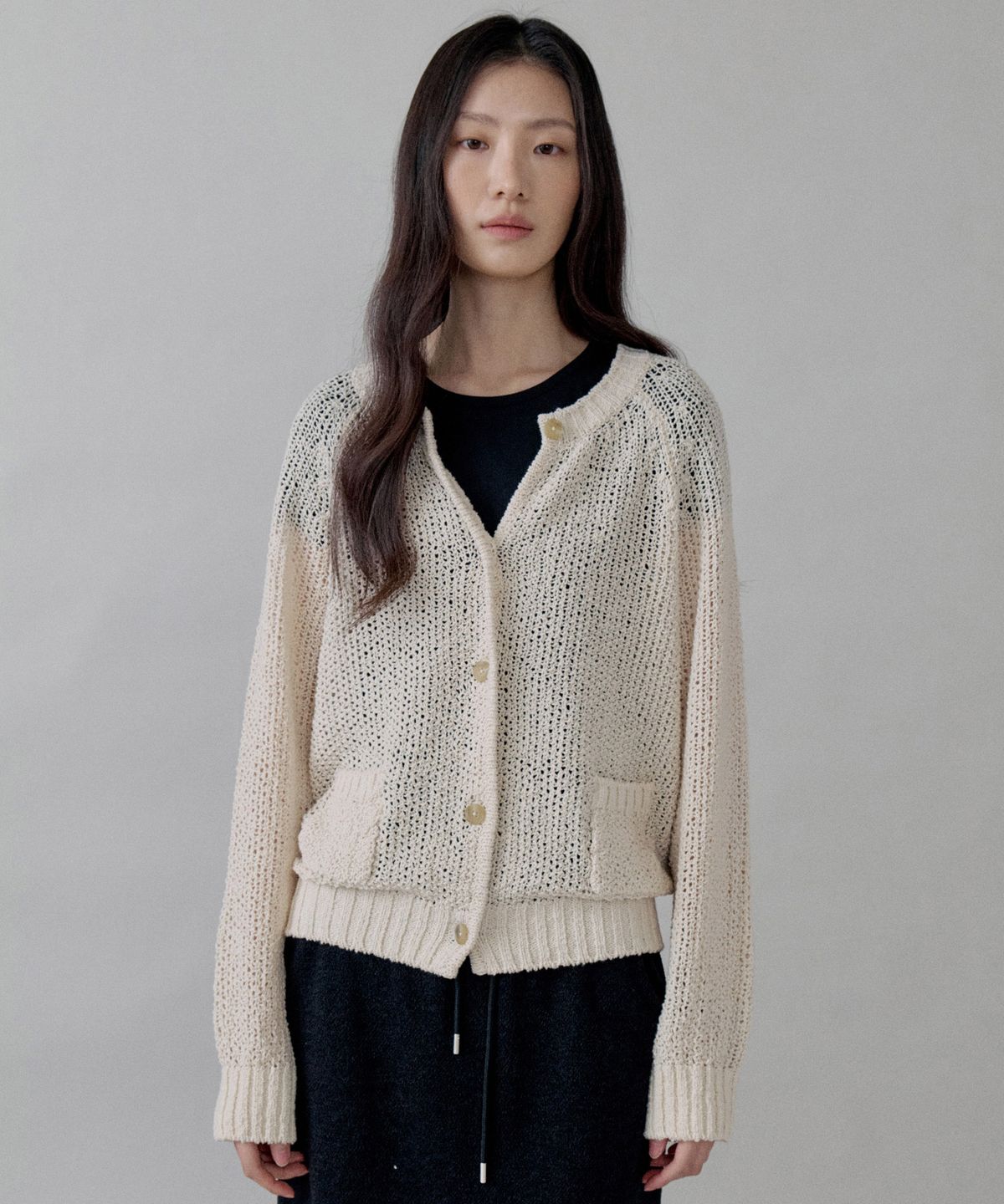 스텝어라운드(STEP AROUND) Net Cotton Cardigan_IVORY