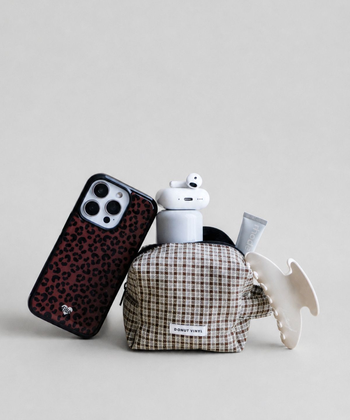 도넛바이닐샵(DONUTVINYLSHOP) check handle cube pouch - S Size (5colors)