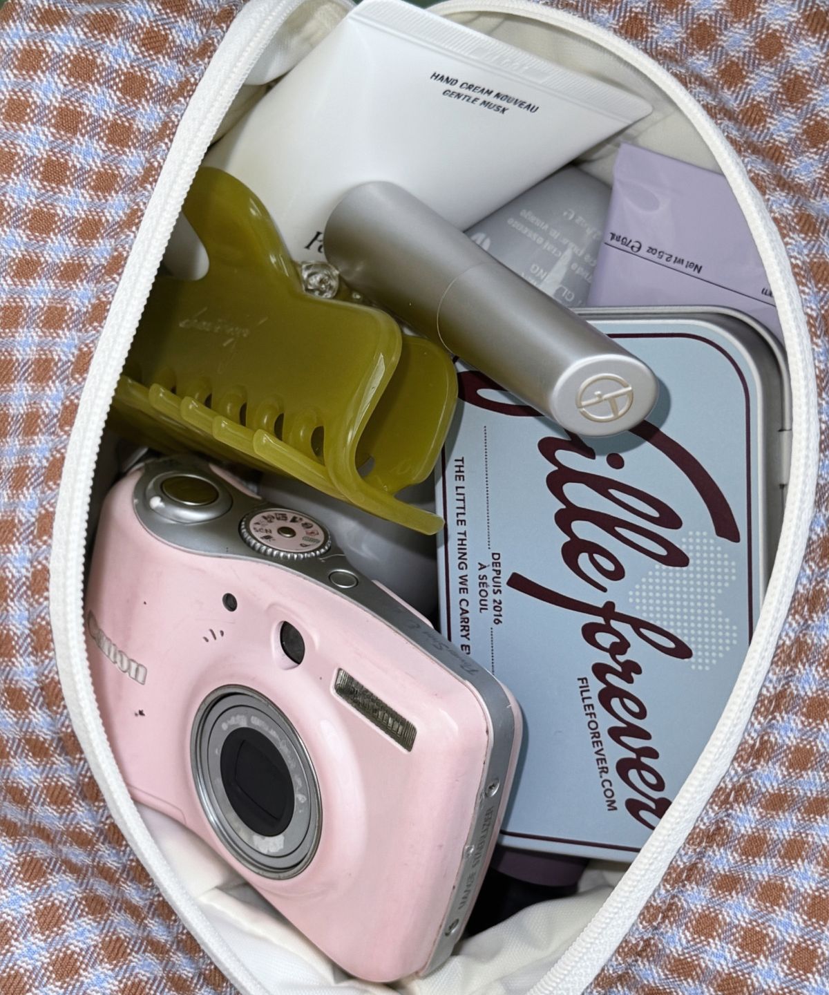 도넛바이닐샵(DONUTVINYLSHOP) check handle cube pouch - L Size (5colors)
