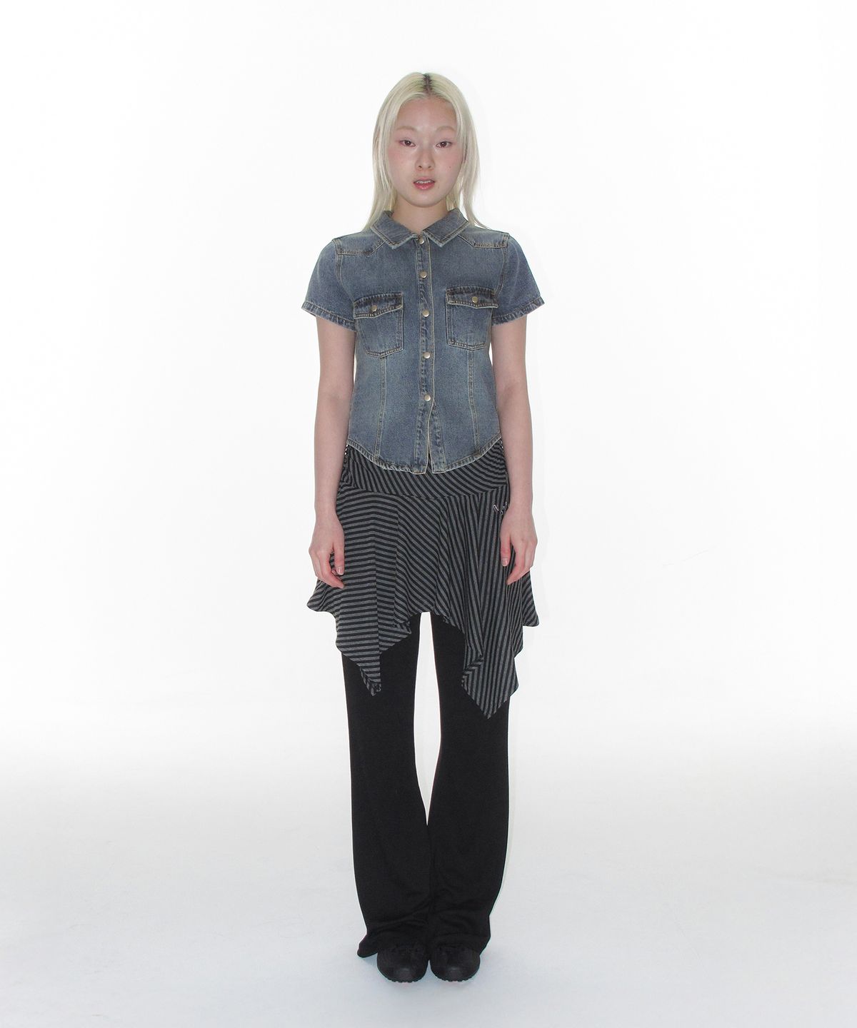 아메스 월드와이드(AMES-WORLDWIDE) UNBALANCE LAYERED SKIRT PANTS BLACK