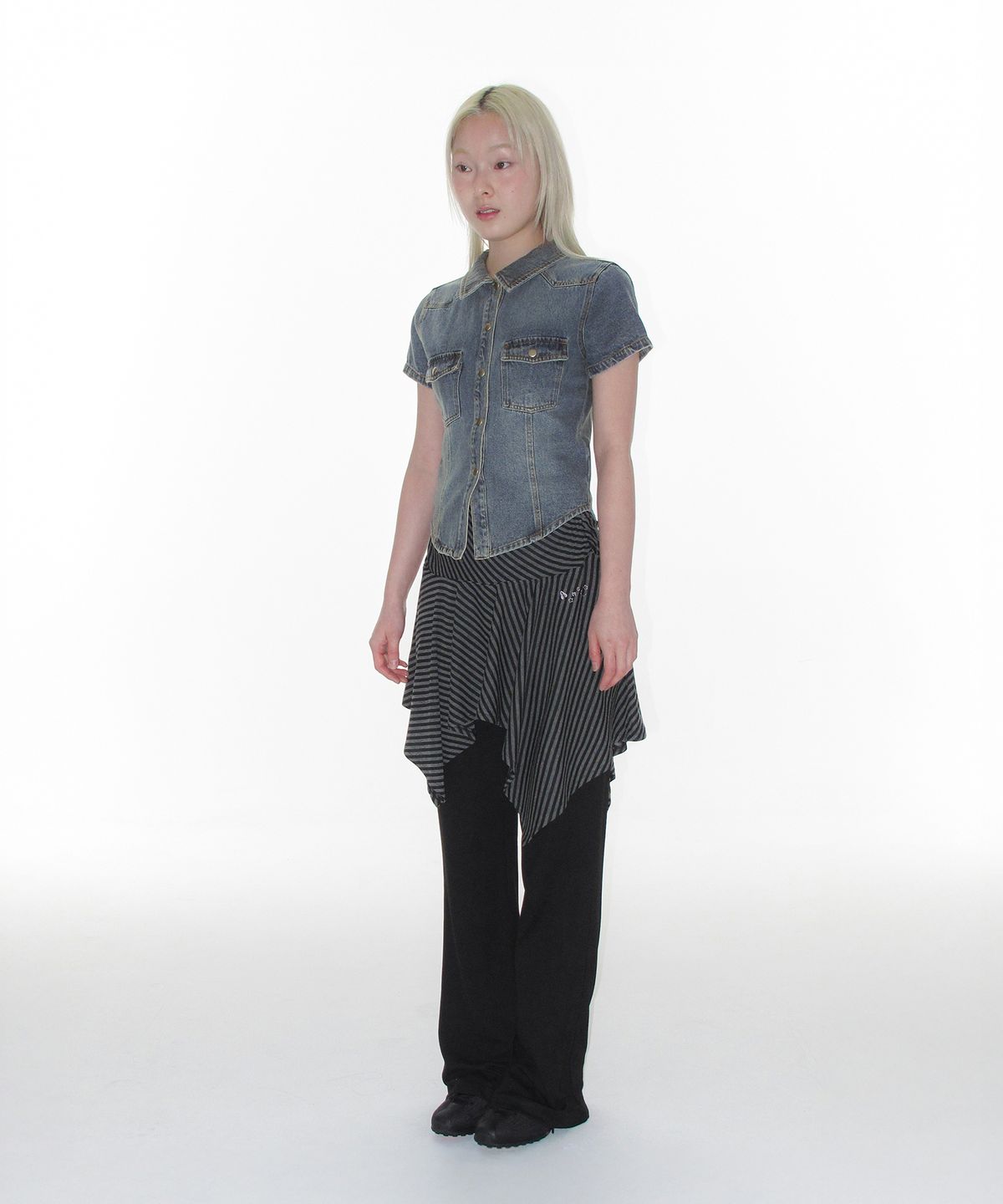 아메스 월드와이드(AMES-WORLDWIDE) UNBALANCE LAYERED SKIRT PANTS BLACK