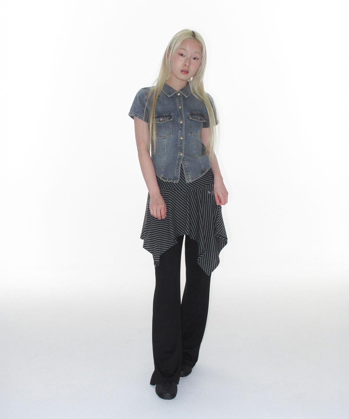 아메스 월드와이드(AMES-WORLDWIDE) UNBALANCE LAYERED SKIRT PANTS BLACK
