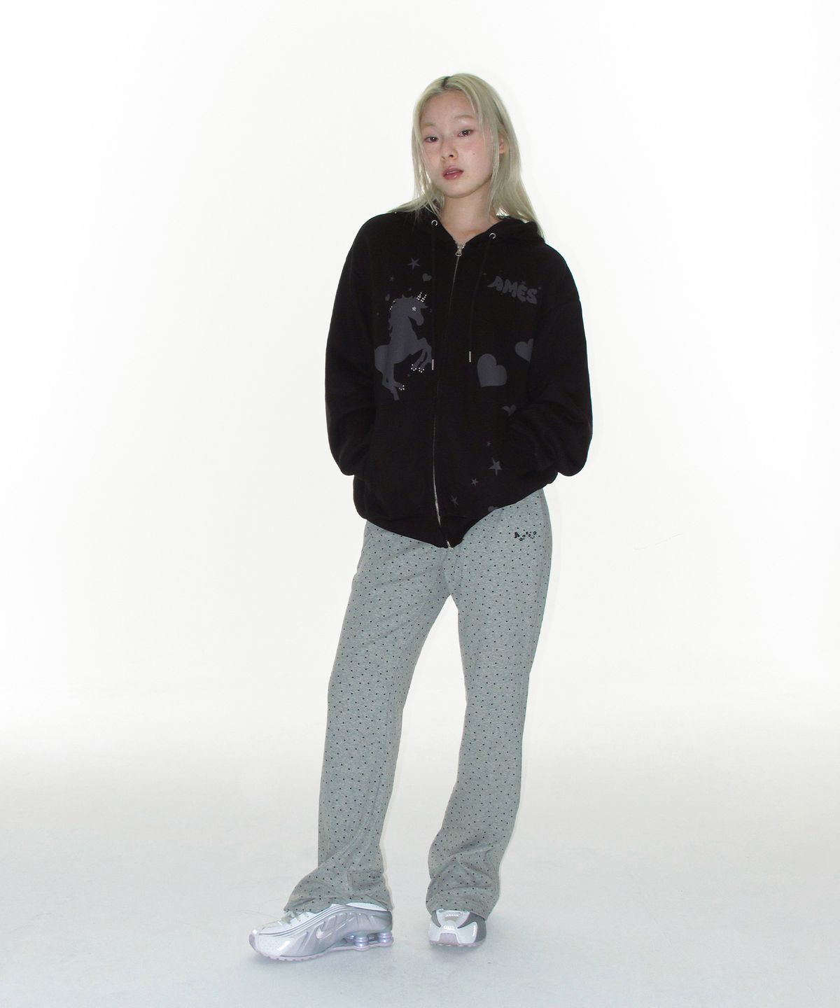 아메스 월드와이드(AMES-WORLDWIDE) TWINKLE BOOT CUT LEGGINGS PANTS GREY