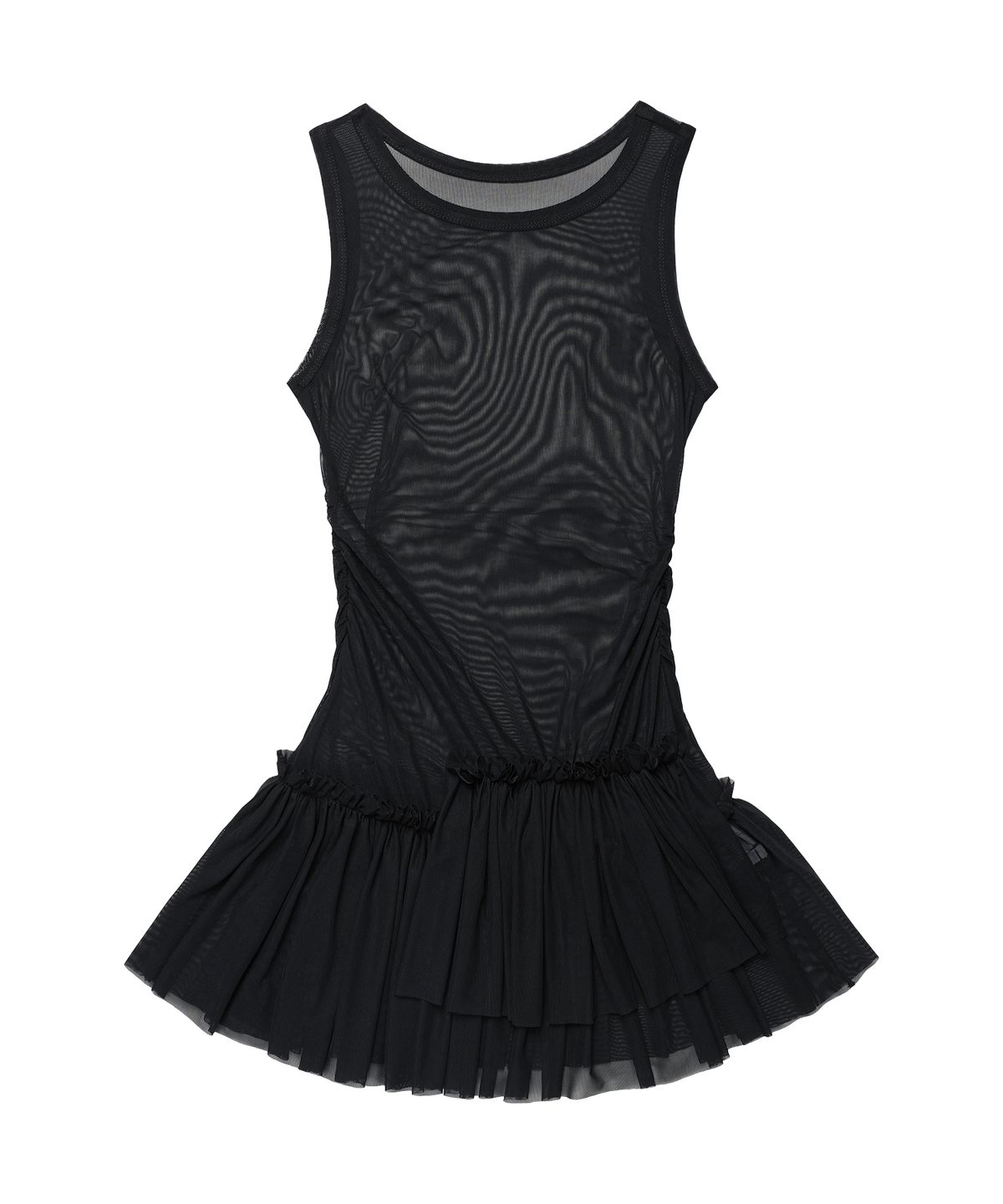 아메스 월드와이드(AMES-WORLDWIDE) MESH SHIRRING MINI DRESS BLACK