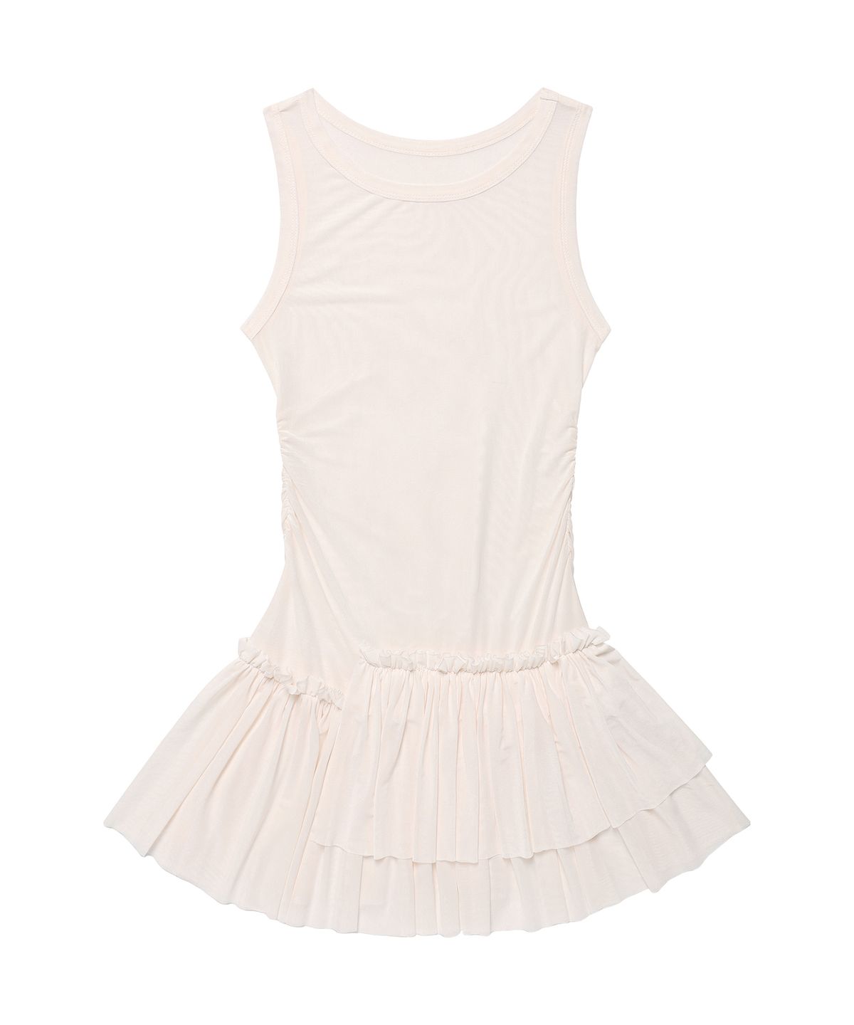 아메스 월드와이드(AMES-WORLDWIDE) MESH SHIRRING MINI DRESS IVORY