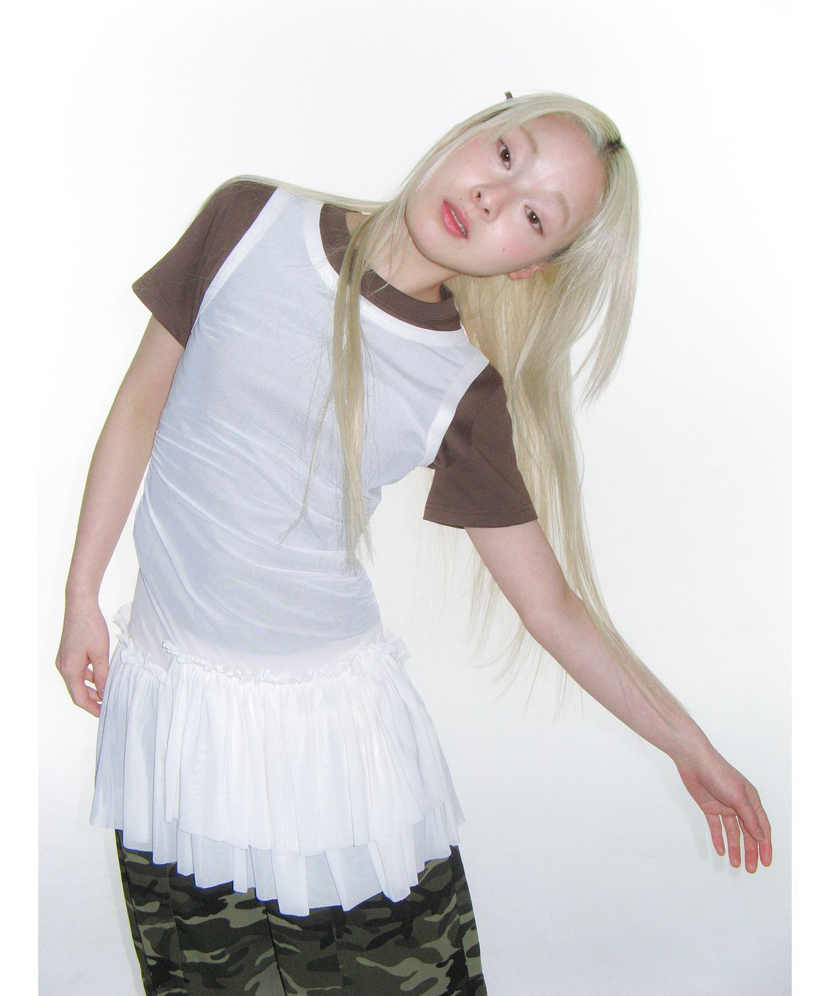 아메스 월드와이드(AMES-WORLDWIDE) MESH SHIRRING MINI DRESS IVORY