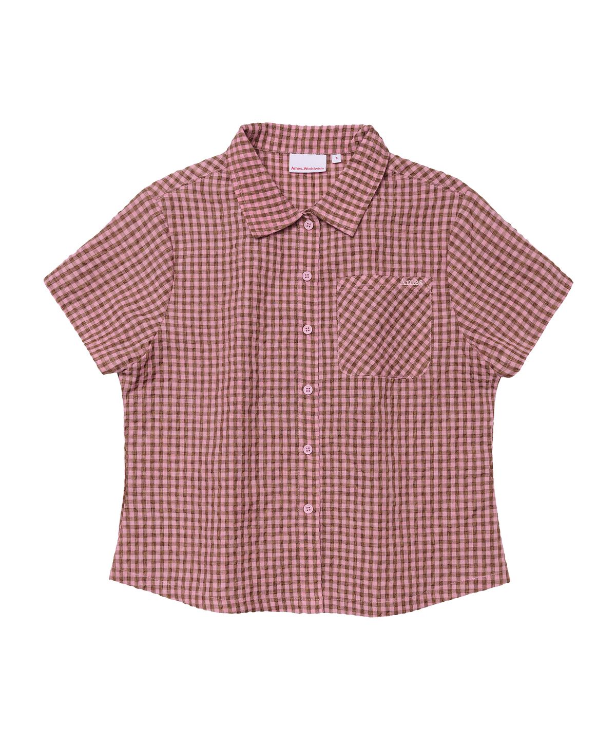 아메스 월드와이드(AMES-WORLDWIDE) WRINKLED CHECK SHORT SLEEVE SHIRTS PINK