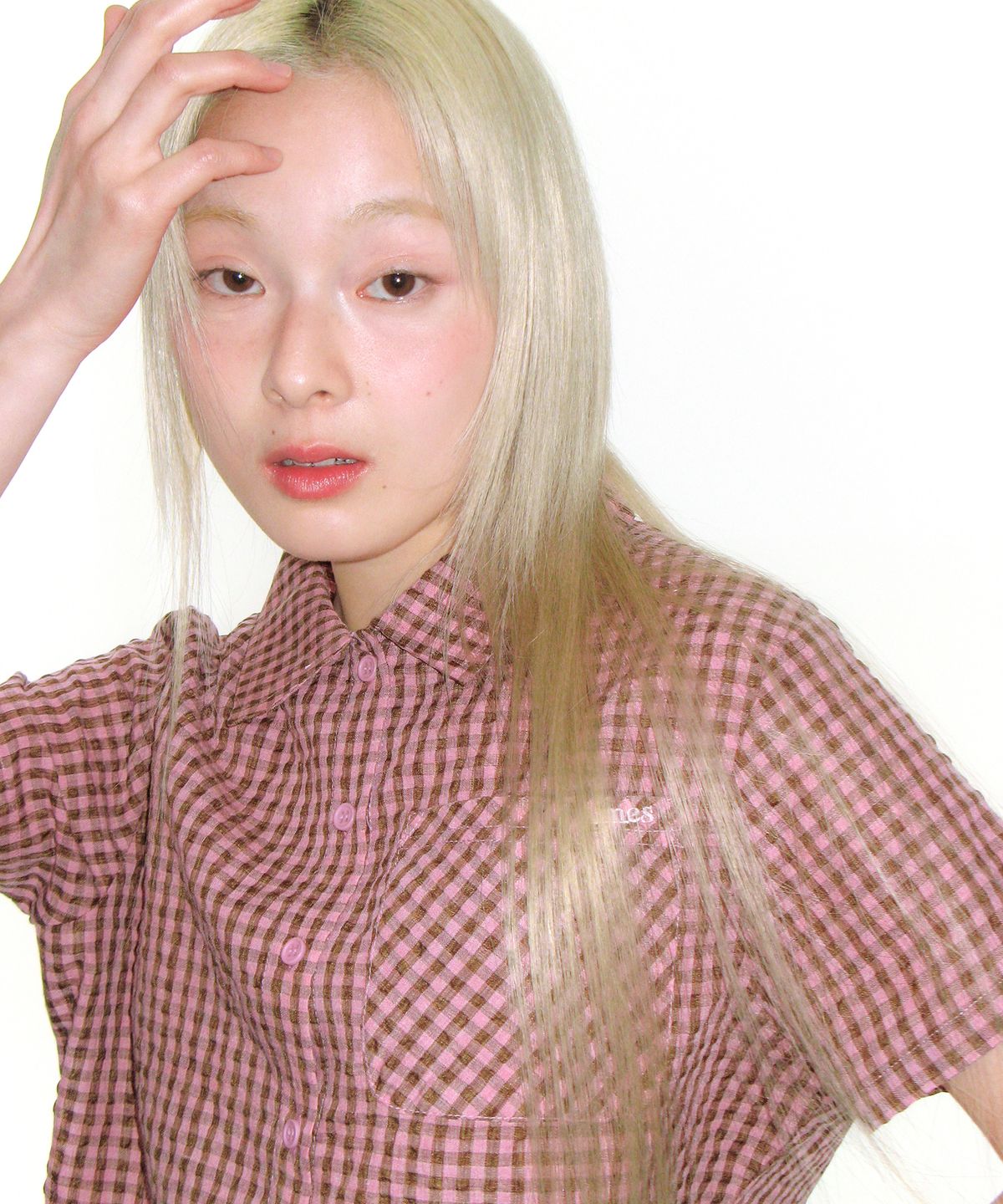 아메스 월드와이드(AMES-WORLDWIDE) WRINKLED CHECK SHORT SLEEVE SHIRTS PINK