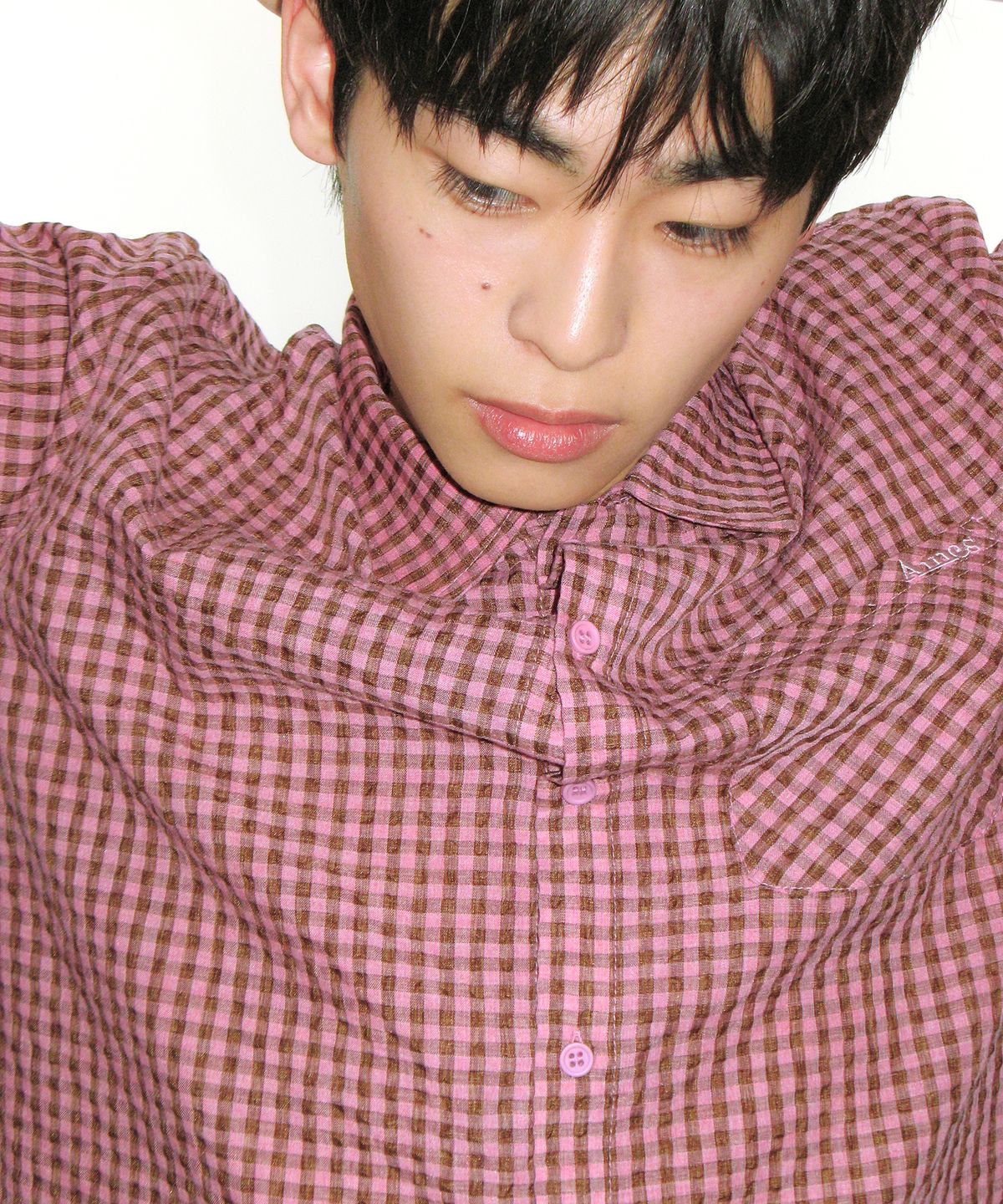 아메스 월드와이드(AMES-WORLDWIDE) WRINKLED CHECK SHORT SLEEVE SHIRTS PINK