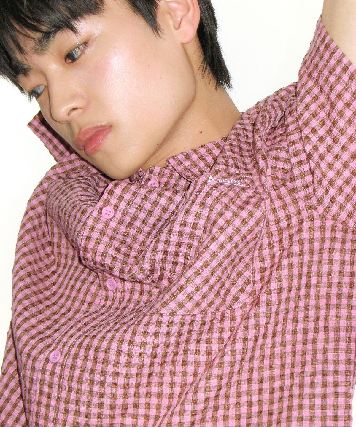 아메스 월드와이드(AMES-WORLDWIDE) WRINKLED CHECK SHORT SLEEVE SHIRTS PINK
