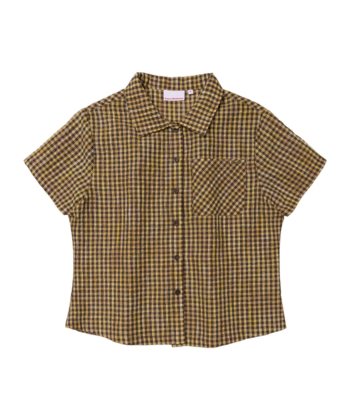 아메스 월드와이드(AMES-WORLDWIDE) WRINKLED CHECK SHORT SLEEVE SHIRTS BROWN