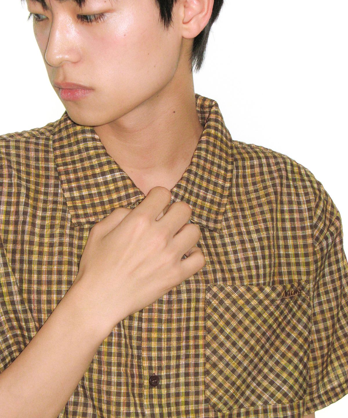 아메스 월드와이드(AMES-WORLDWIDE) WRINKLED CHECK SHORT SLEEVE SHIRTS BROWN