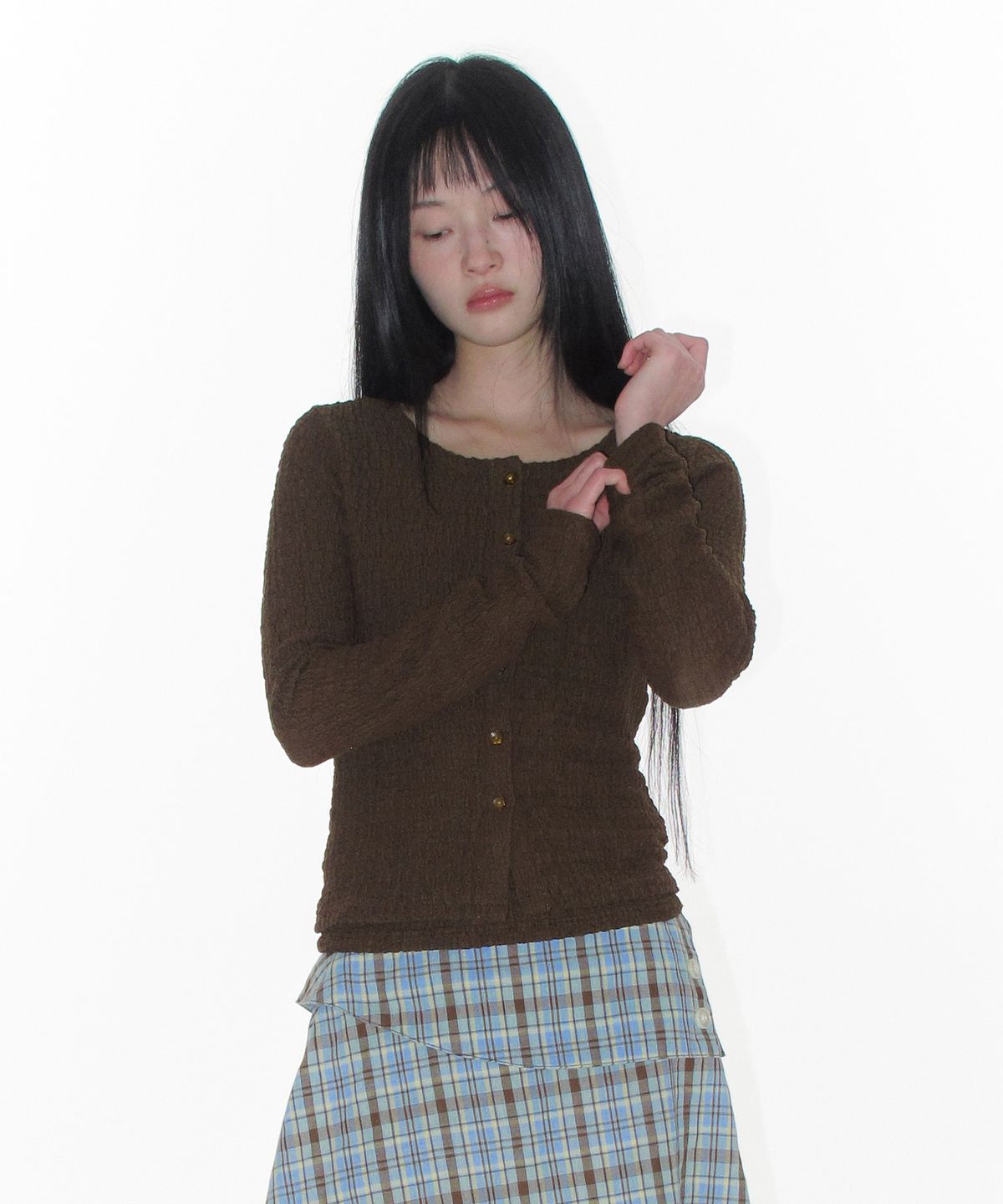 아메스 월드와이드(AMES-WORLDWIDE) WRINKLED CARDIGAN & SLEEVELESS SET-UP BROWN