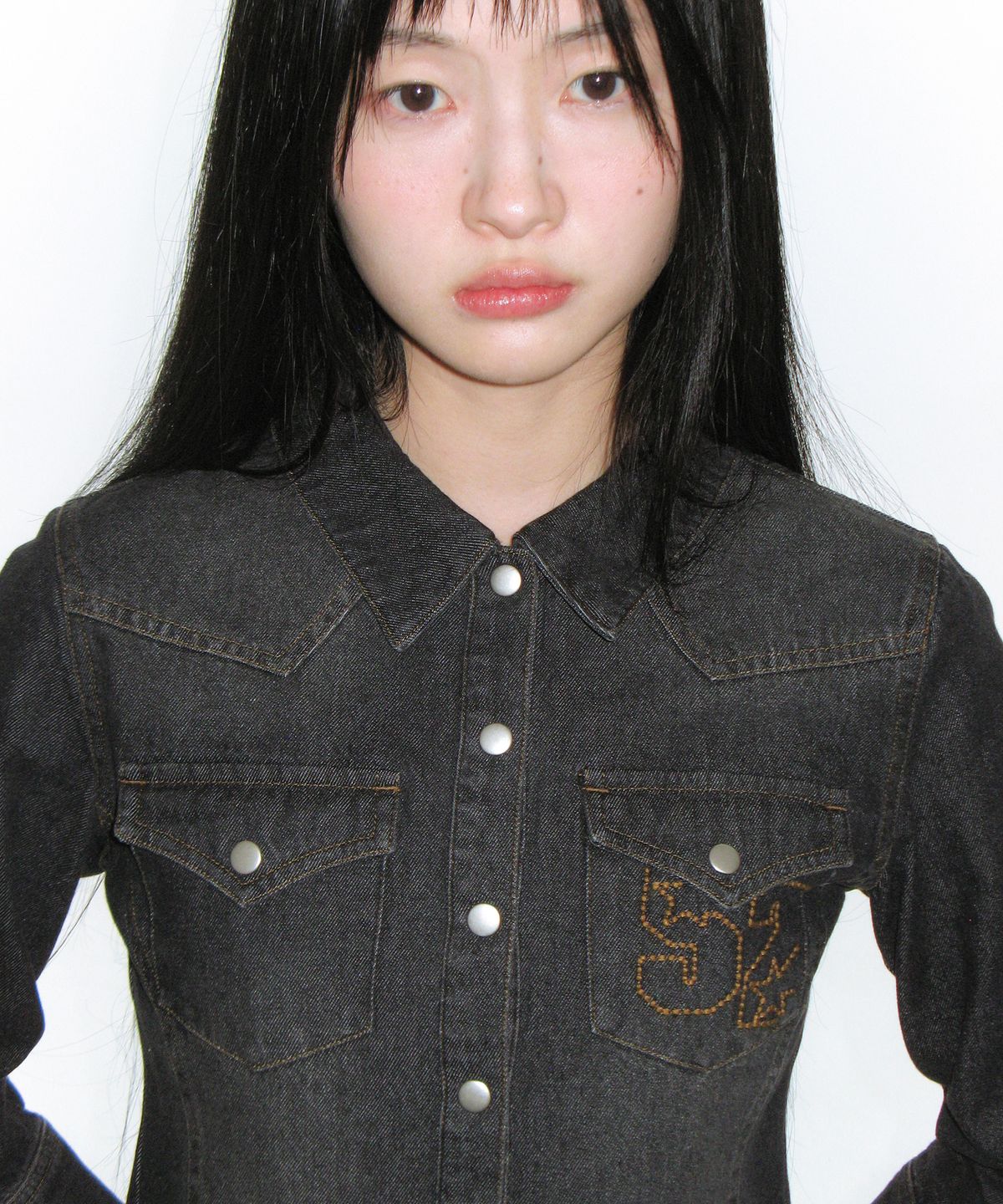 아메스 월드와이드(AMES-WORLDWIDE) 3/4 SLEEVE DENIM SHIRTS BLACK