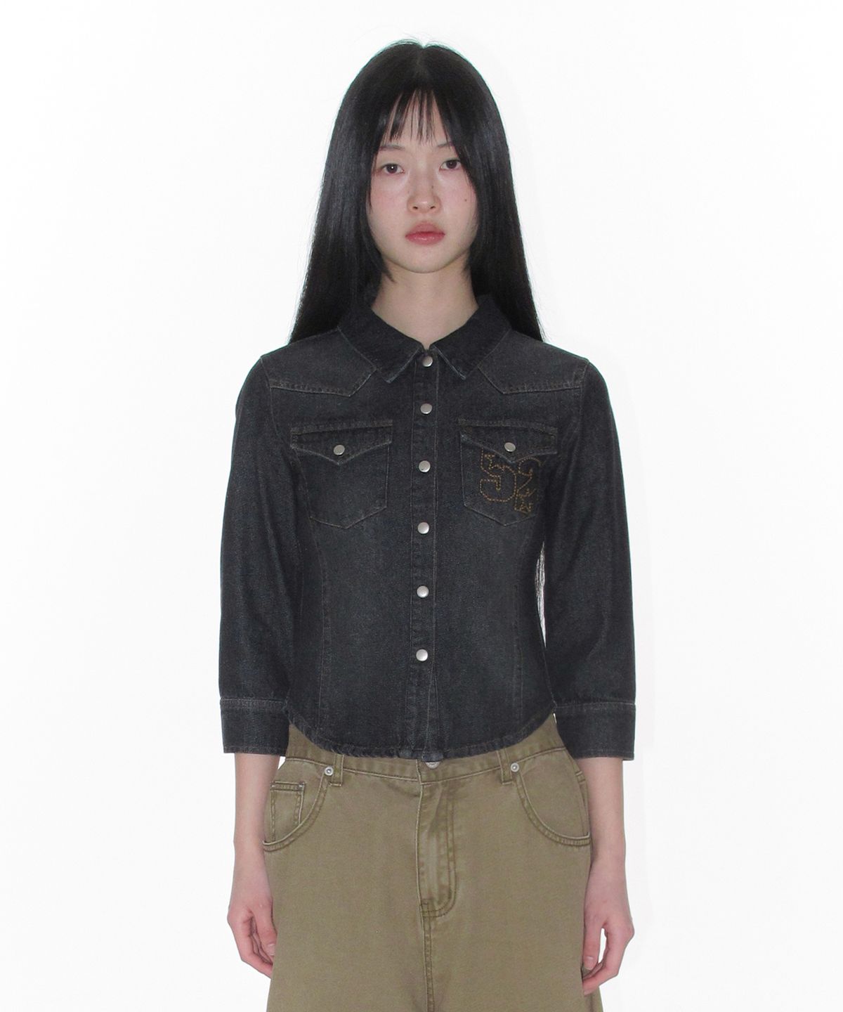 아메스 월드와이드(AMES-WORLDWIDE) 3/4 SLEEVE DENIM SHIRTS BLACK