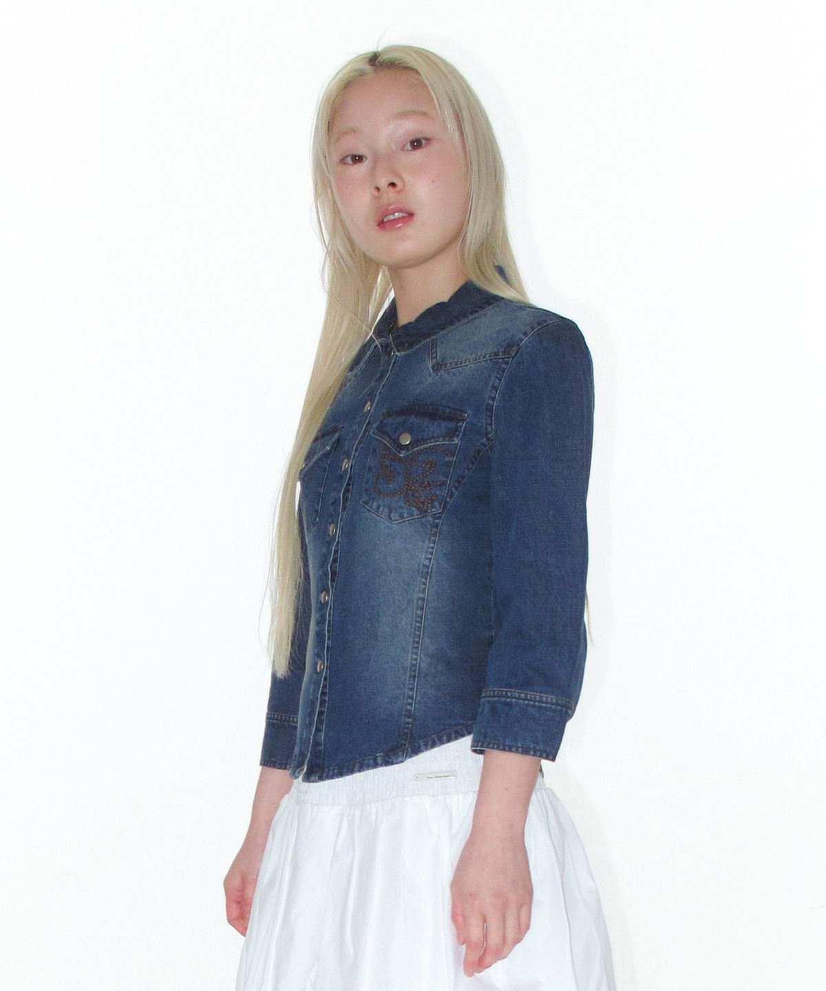 아메스 월드와이드(AMES-WORLDWIDE) 3/4 SLEEVE DENIM SHIRTS BLUE