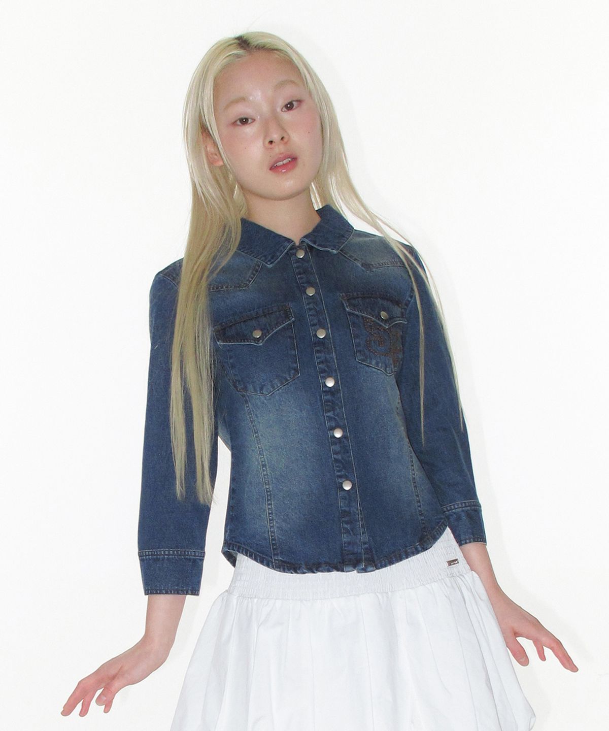 아메스 월드와이드(AMES-WORLDWIDE) 3/4 SLEEVE DENIM SHIRTS BLUE