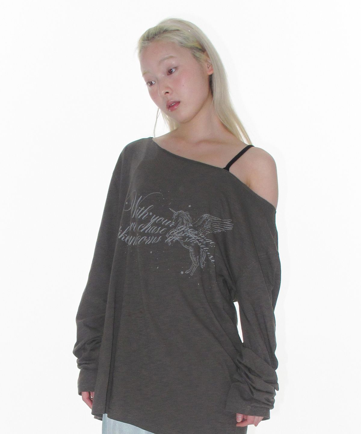 아메스 월드와이드(AMES-WORLDWIDE) UNICORN SHEER LS TEE CHARCOAL