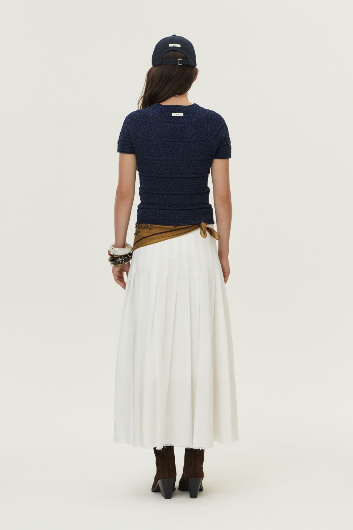 쿠메(KUMÉ) Crochet Short Sleeved Sweater, Navy