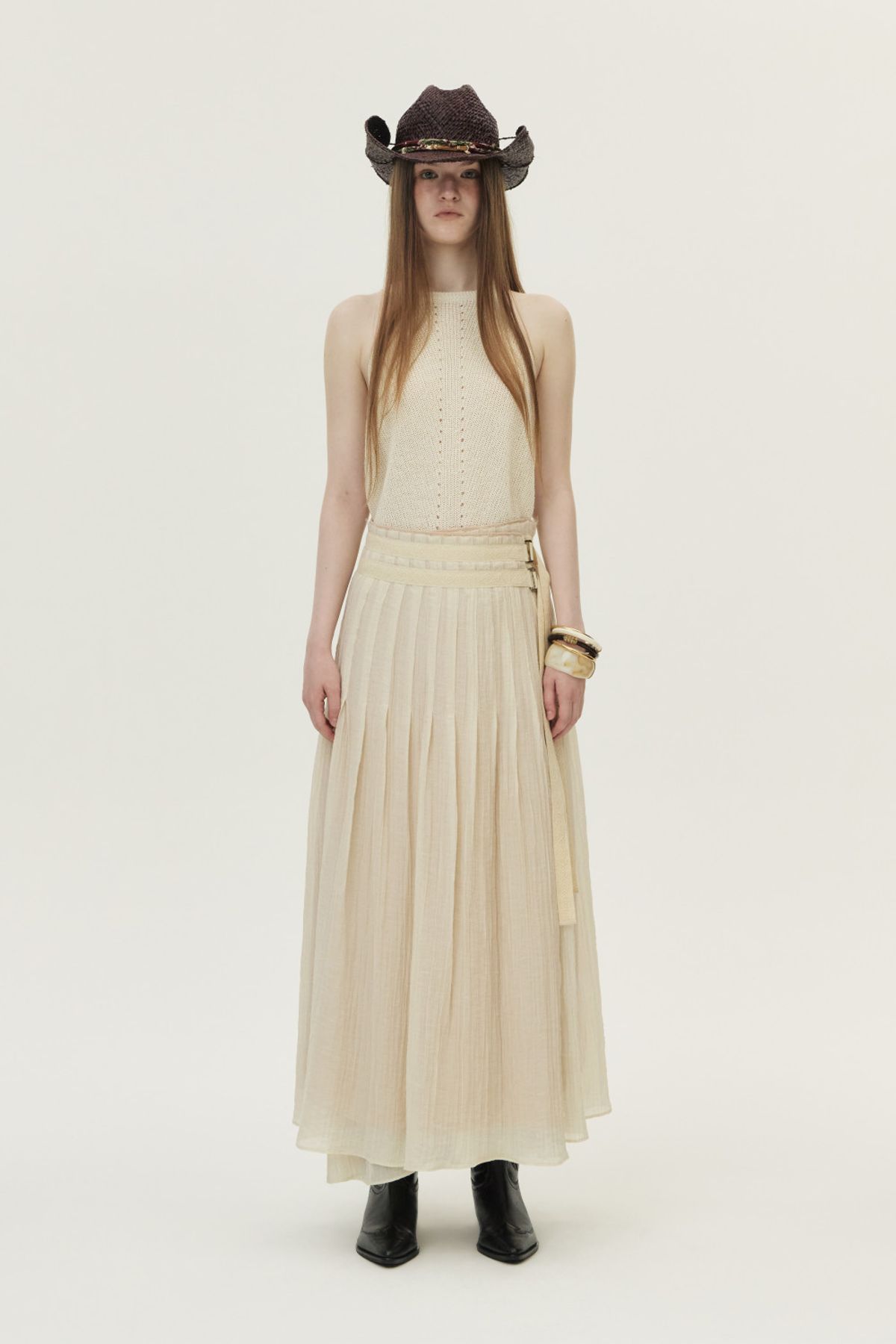 쿠메(KUMÉ) Crinkled Tencel Wrap Skirt, Beige