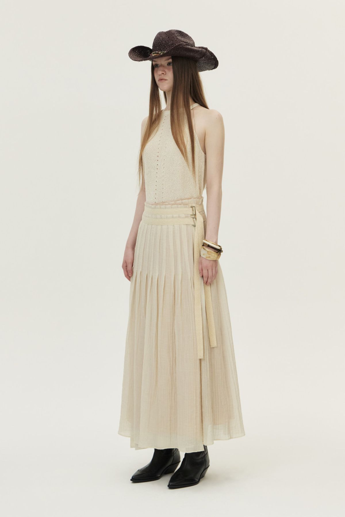 쿠메(KUMÉ) Crinkled Tencel Wrap Skirt, Beige