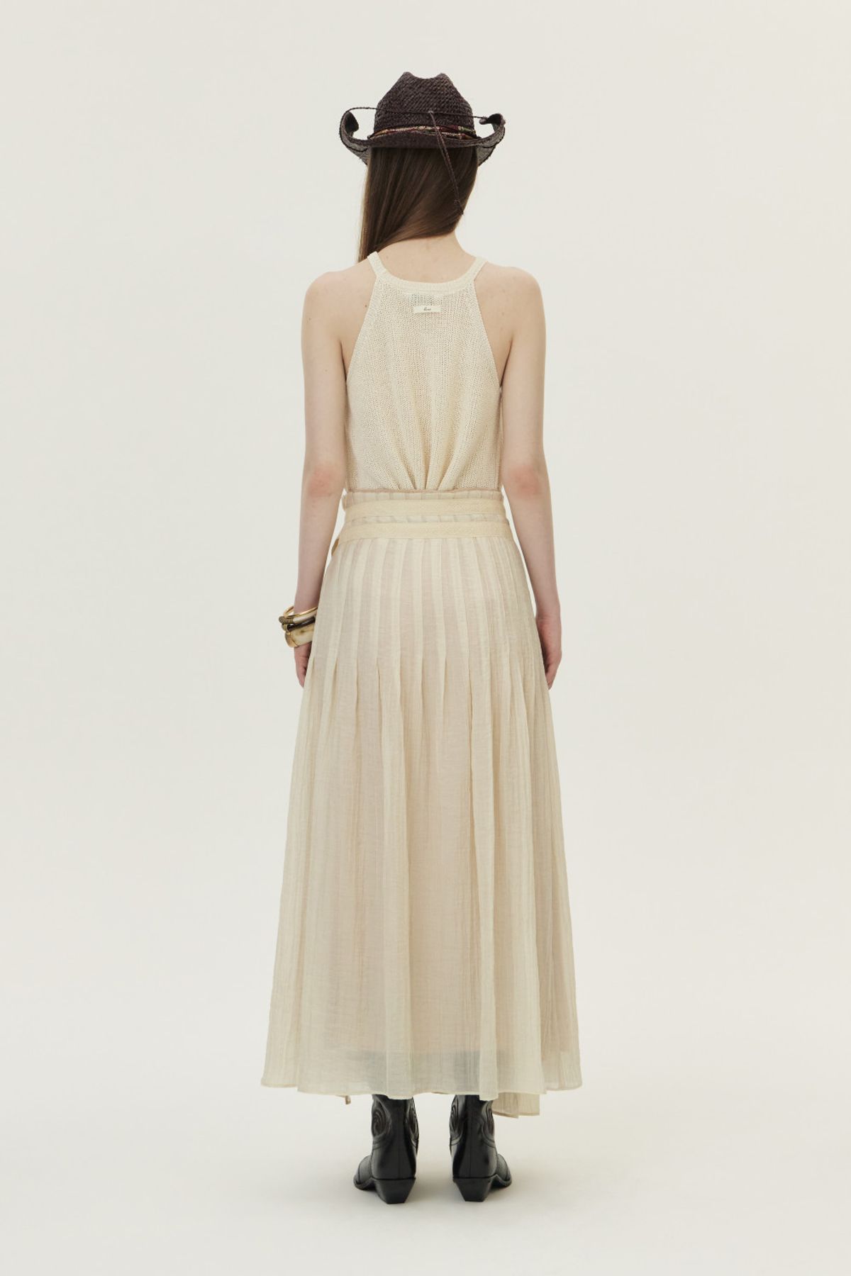 쿠메(KUMÉ) Crinkled Tencel Wrap Skirt, Beige