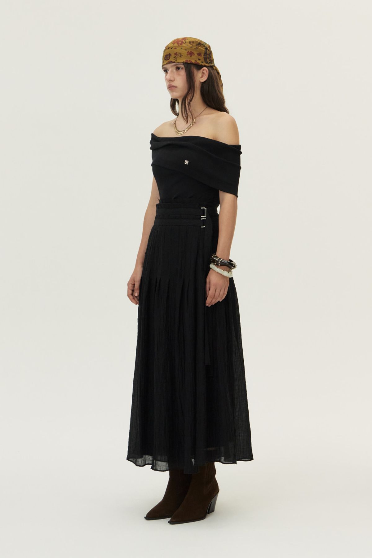 쿠메(KUMÉ) Crinkled Tencel Wrap Skirt, Black