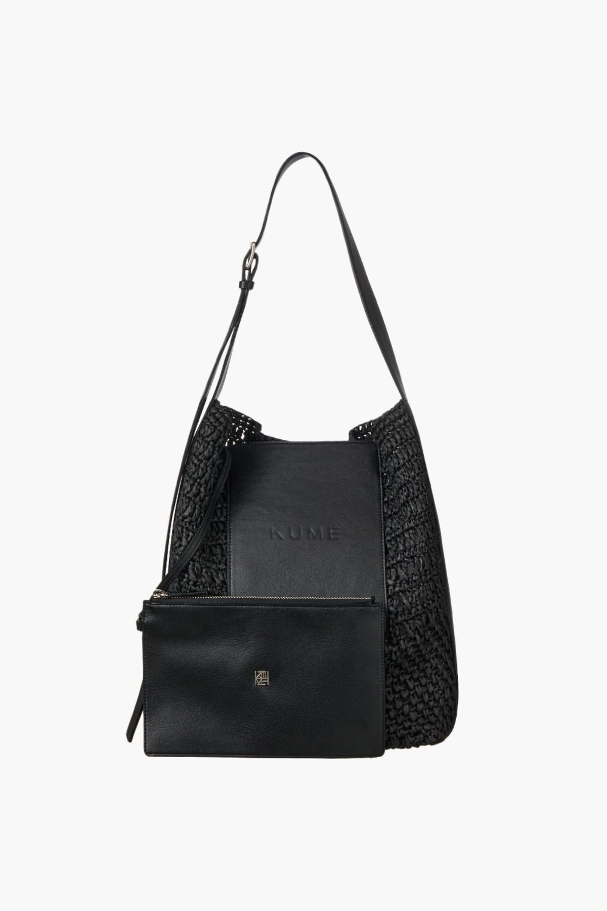 쿠메(KUMÉ) KUME Raffia Shoulder Bag, Black
