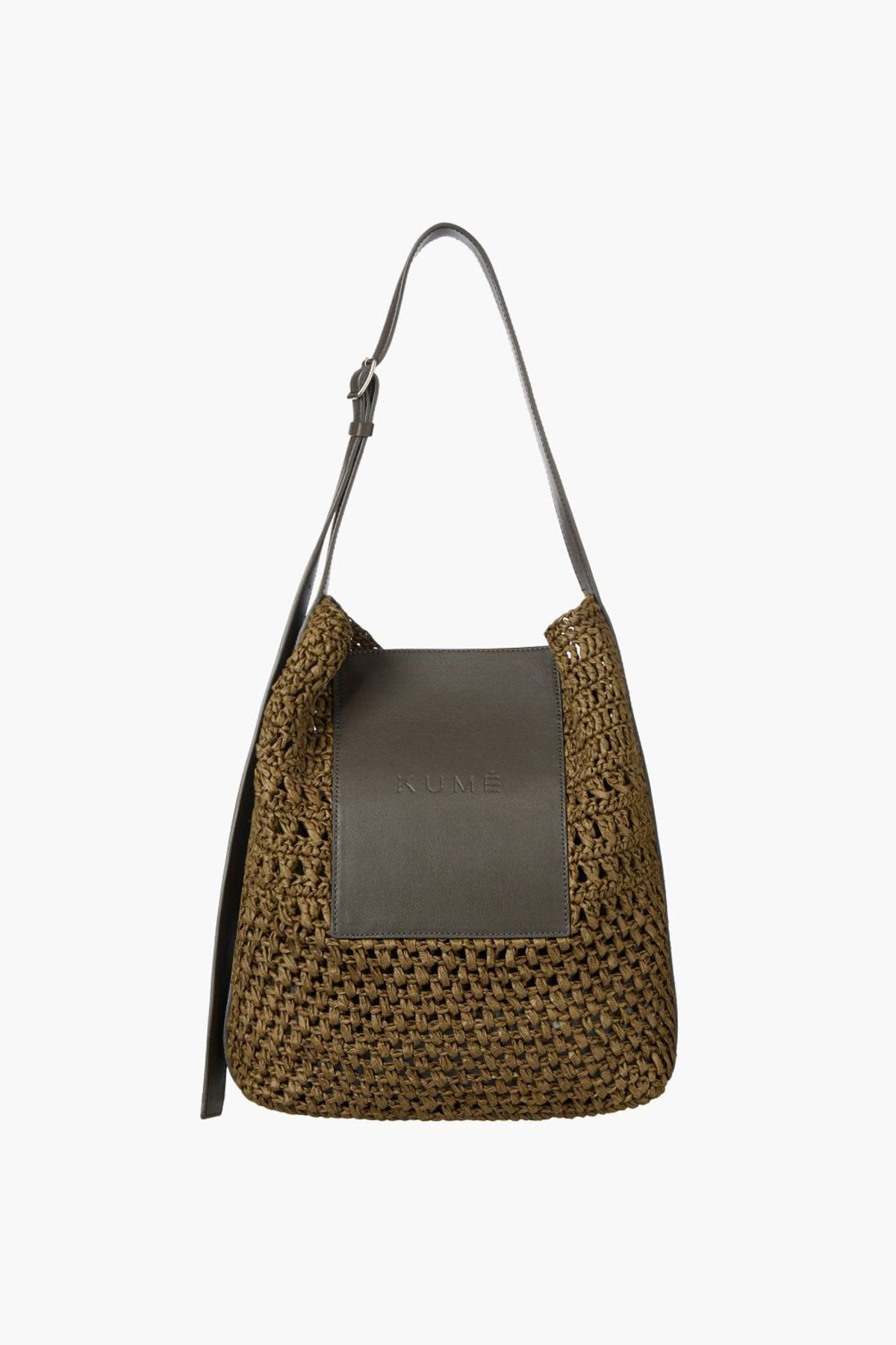 쿠메(KUMÉ) KUME Raffia Shoulder Bag, Khaki