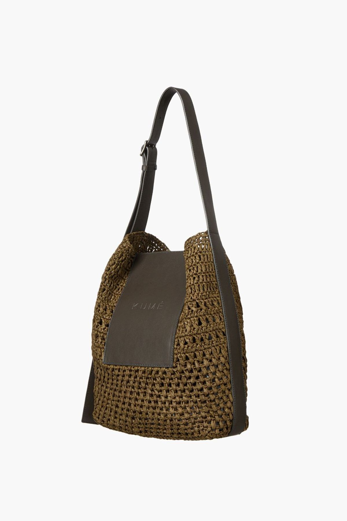쿠메(KUMÉ) KUME Raffia Shoulder Bag, Khaki
