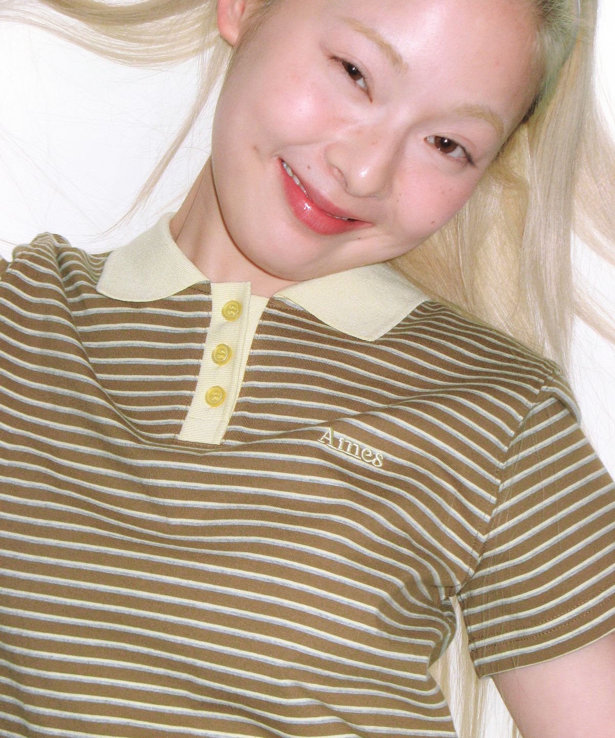 아메스 월드와이드(AMES-WORLDWIDE) BASIC STRIPE COLLAR TEE BROWN