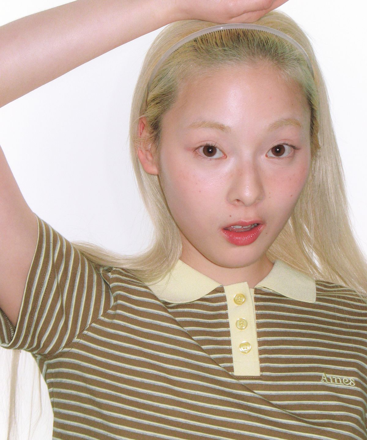 아메스 월드와이드(AMES-WORLDWIDE) BASIC STRIPE COLLAR TEE BROWN
