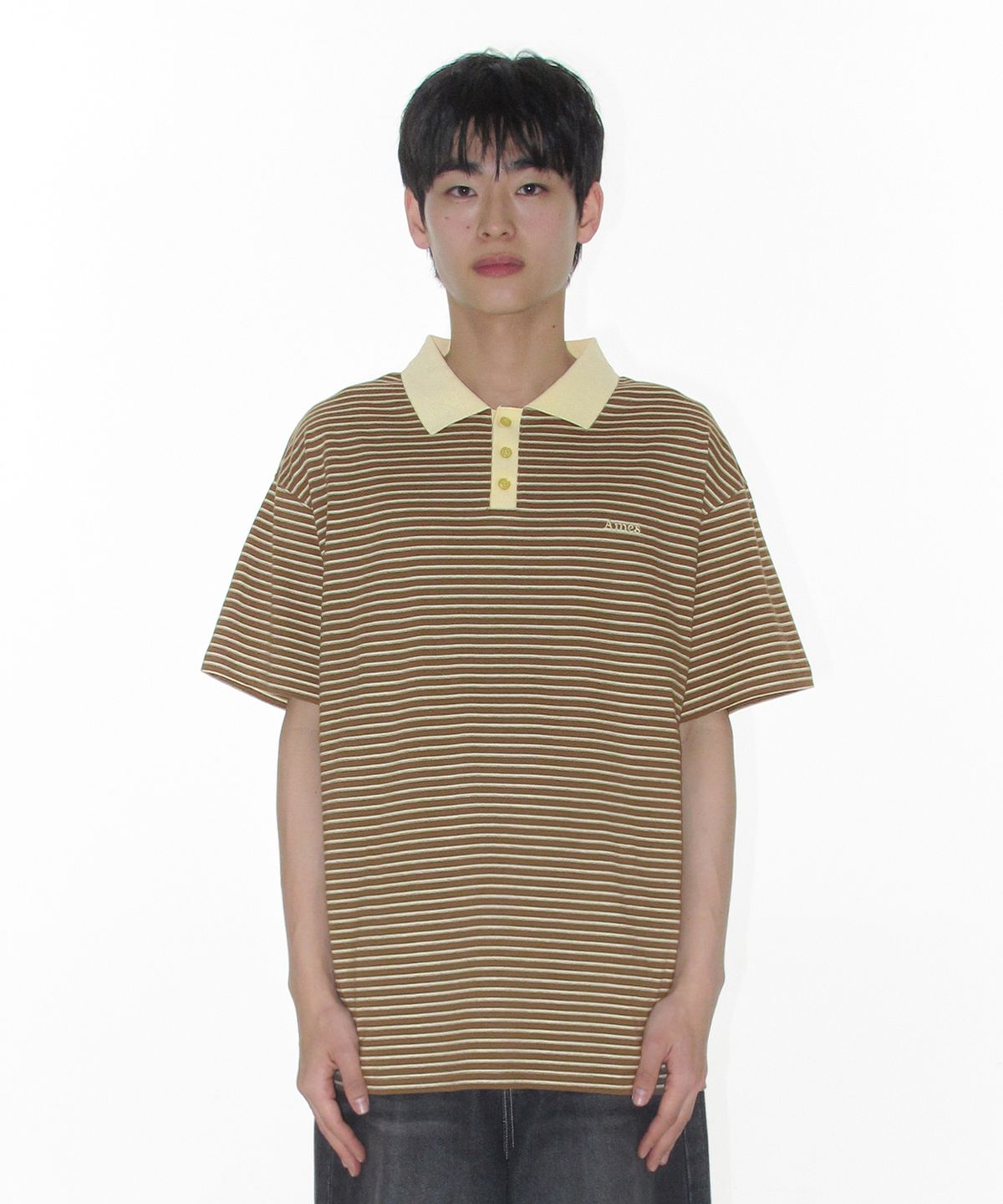 아메스 월드와이드(AMES-WORLDWIDE) BASIC STRIPE COLLAR TEE BROWN