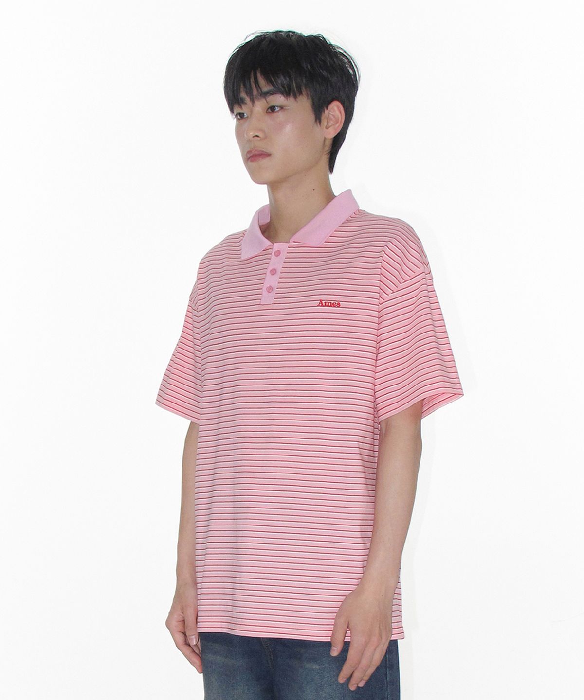 아메스 월드와이드(AMES-WORLDWIDE) BASIC STRIPE COLLAR TEE PINK